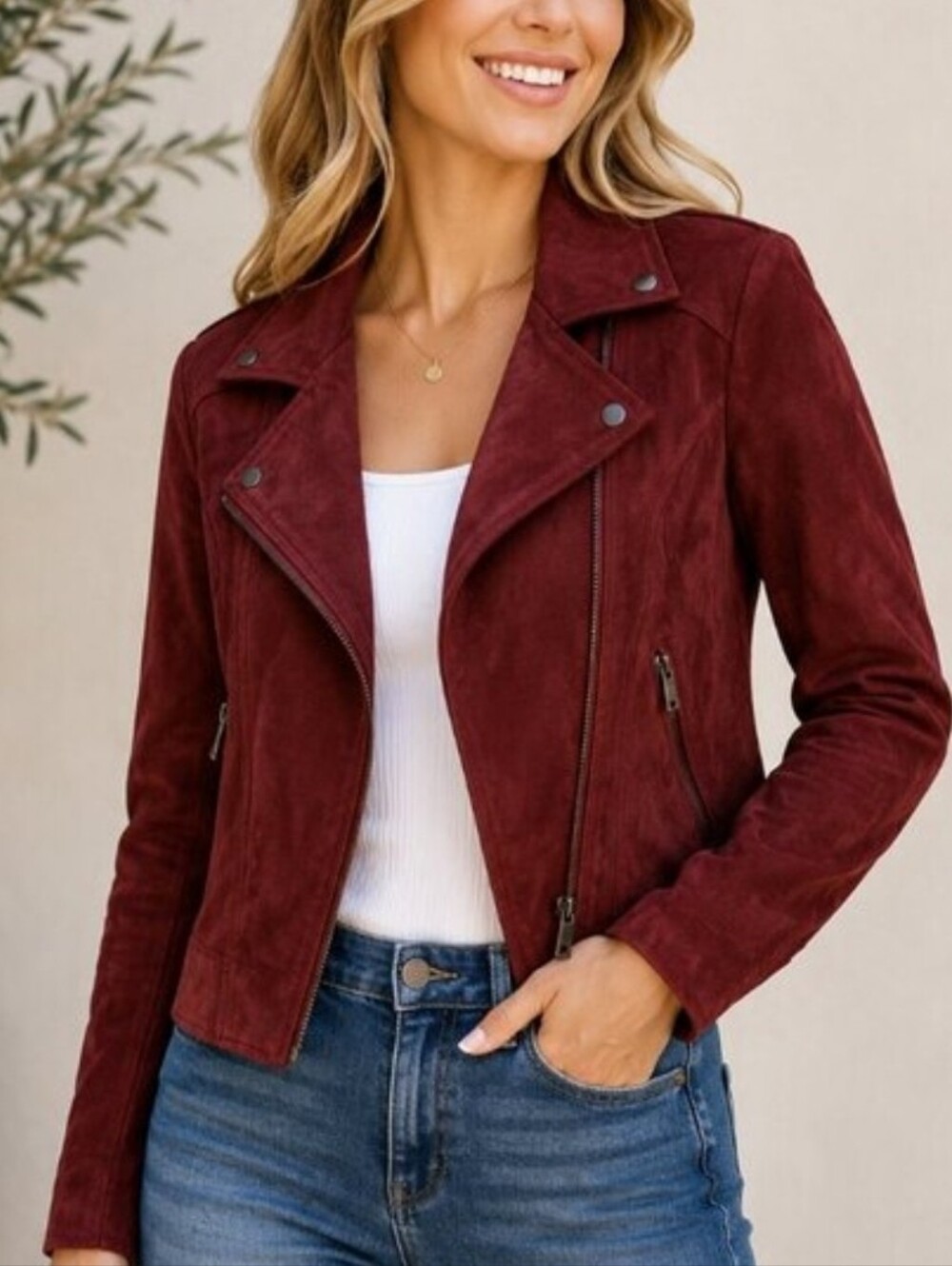 Kut from the Kloth Burgundy Suede Moto Jacket